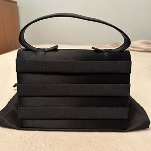 SASHA Small Black Satin Handmade Formal/Evening Handbag w/ Adjustable Handle